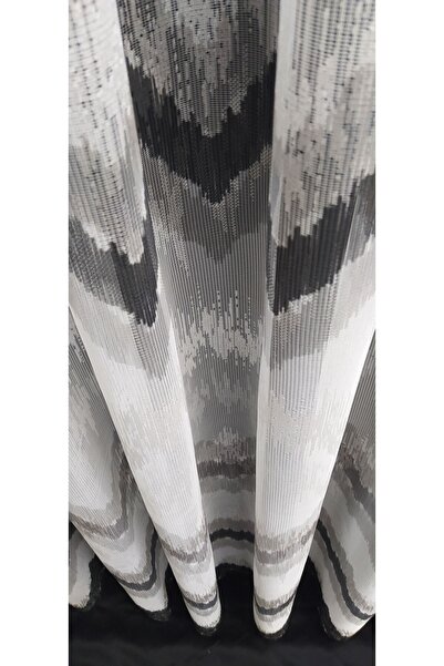 farbateks Harmony Zigzag Pattern Gray Anthracite Black Smoke Design 1/2 Layer Pleated Tulle Curtain