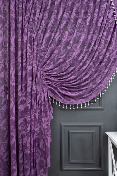 farbateks Purple Shawl Design Beaded Double Breasted Curtain Yanki Tulle Theater Model Curtain