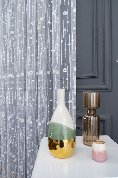 farbateks World Round Circle 1e 3 Pleated Pattern Design Embroidered Tulle Curtain