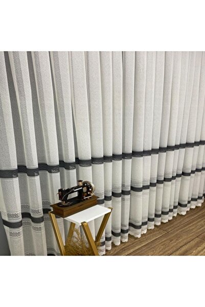 farbateks New Design Paris Anthracite Dark Gray Intermediate Band - 2 Layer Pleated Tulle Curtain