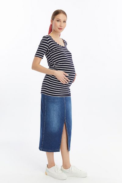 LYN MAMA Johana Maternity Denim Skirt - Blue