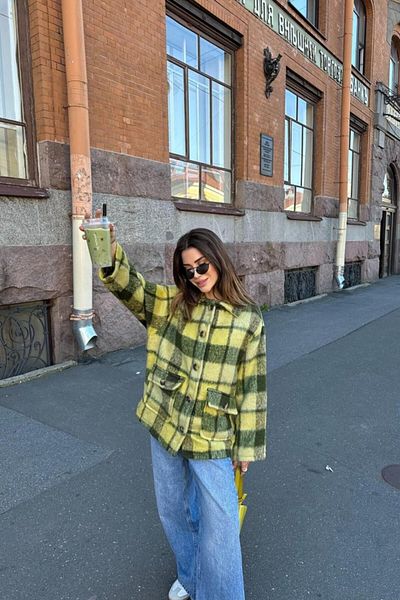 modaserdem Green Buttoned Plaid Coat