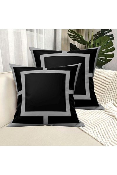 Ardizayn Modern Velvet Fabric - Gray and Black 2-Piece Throw Pillow Cover (43x43 cm) - Double Sided Print