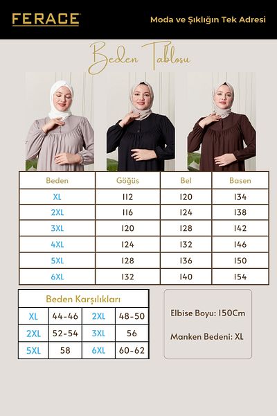 Ferace Large Size High Collar Viscose Hijab Dress - Fabric Pleated and Pleated
