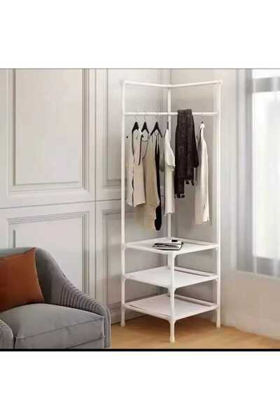 TRENDESK Metal Beyaz Köşe Elbise Kıyafet Askılığı  Ayaklı Konfeksiyon Askılık...
