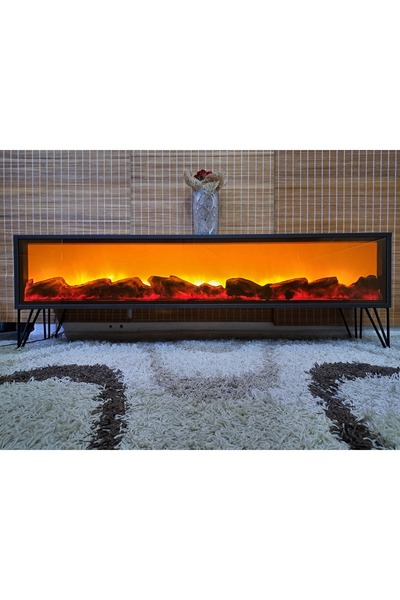 Butik Tv Sehpası Full Şömineli 170cm I 3 Farklı Yanma Çeşid Kumandalı Antrasit renk
