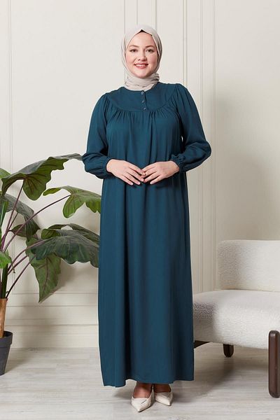 Ferace Φόρεμα Hijab από βισκόζη με γιακά μεγάλου μεγέθους - Υφασμάτινο πλισέ και πλισέ