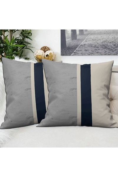 Ardizayn Κρέμα - Navy Blue, Ψηφιακή εκτύπωση 2 τεμαχίων βελούδινο υφασμάτινο κάλυμμα μαξιλαριού - Εκτύπωση διπλής όψης