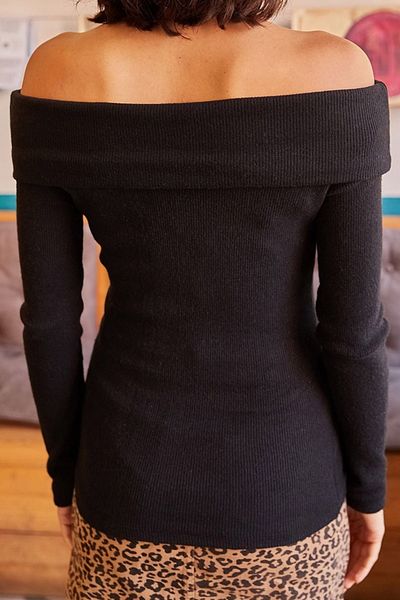 citystyle Pulover negru din tricot cu mânecă lungă, cu guler Madonna