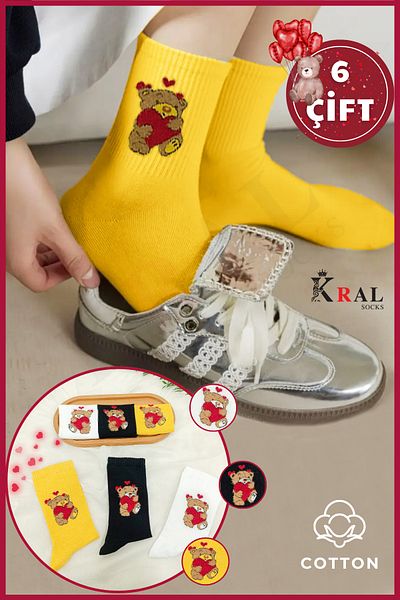 KRAL SOCKS Дамски (6 ЧИФТА) Комплект памучни чорапи Quarter Sock Soft LOVE Model, без изпотяване