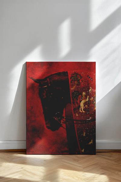 Tasarım Örtülü Siyah At - Kanvas Tablo