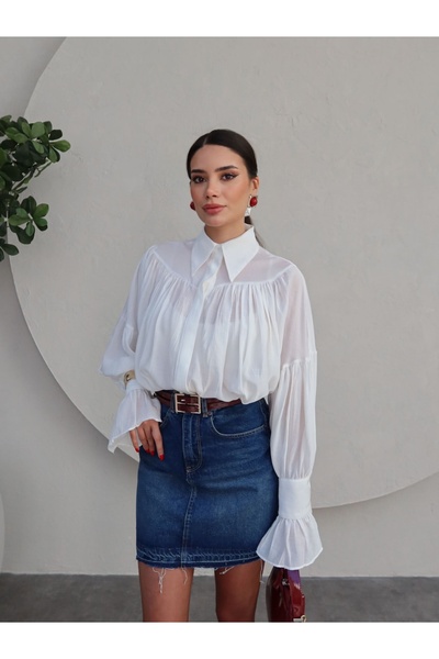 ESRAHELVACI Fehér húzózsinóros ing