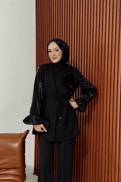 Melike Tatar Costum jachetă cu broșă Melike Gül - negru