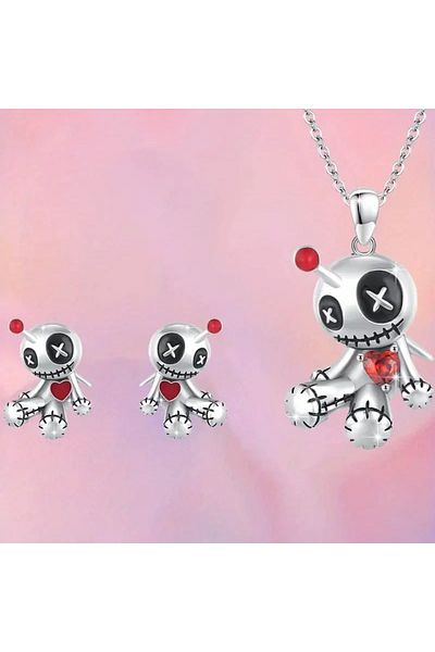 Dodemert Home Set of 3 Voodoo Doll Necklace Earrings Set