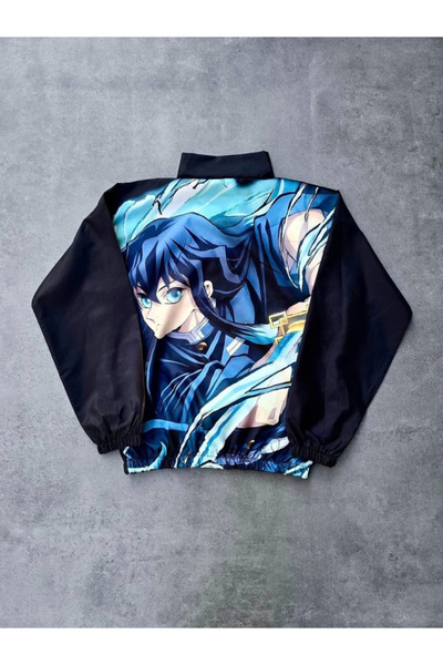 buğrahayalin Zippered Digital Printed Windbreaker - Black