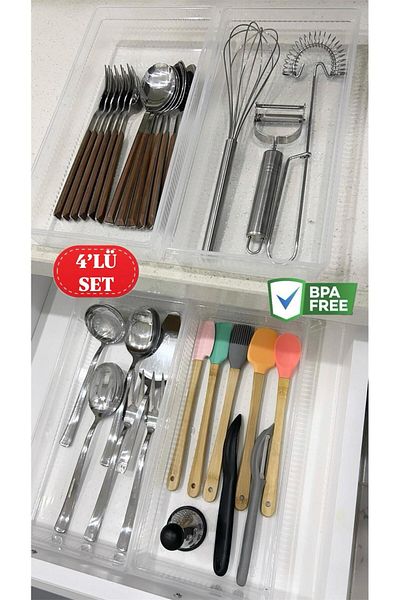Bayev 4 Pieces Bade XL Drawer Knife & Spoon Organizer Scoop Spatula Organizer Box