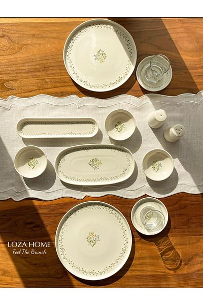 Demir Çeyiz Arboles 28 Piece 6-Person Porcelain Breakfast Set - Luxury Breakfast Presentation Set