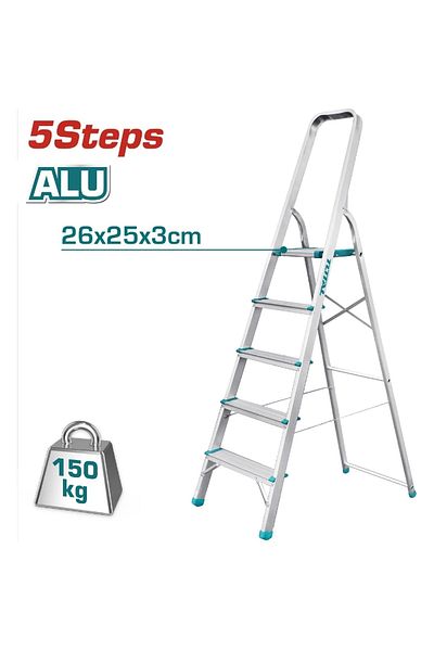 TOTAL 5 Steps Aluminum Ladder Foldable
