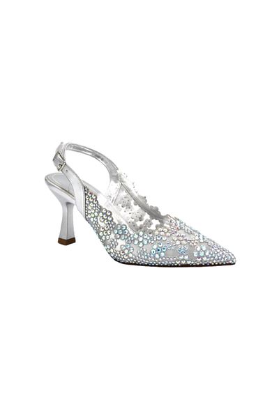 KİNDEP Kindep Stone Detailed Closed Toe Open Back Heeled Women's Shoes Silver