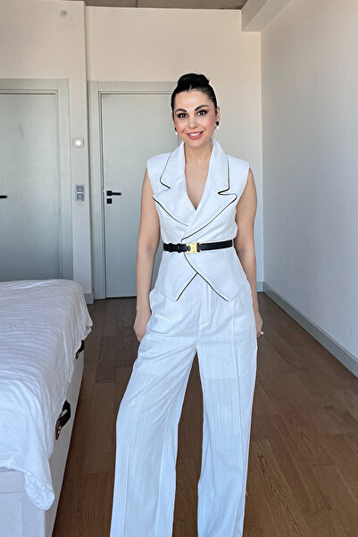 Seda Yalçın Atelier Ecru Linen Vest and Trousers Set