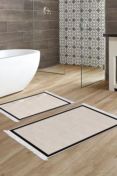Alanur Home Αντιολισθητική βάση Djt Σετ Τουαλέτας Trend με κρόσσια υφαντό σχέδιο E5007