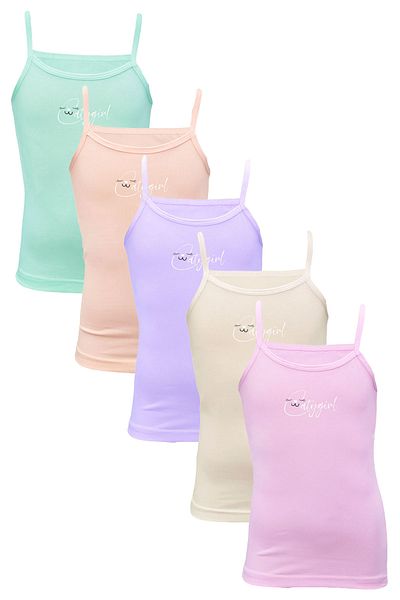 Onurel Girl's 5 Pack Caty Girls Printed Lycra Cotton Rope Strap Undershirt