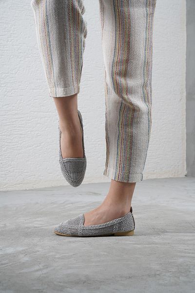 Beyond Tricotaj de damă gri din paie Balerini casual BYNDTRB01