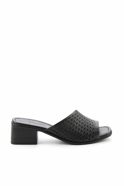 Bambi Black Genuine Leather Women's Slippers K04286100403