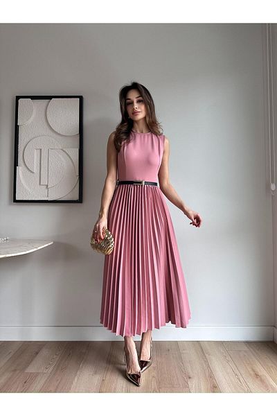 Mooi Butik VOVIA Midi Φόρεμα 8777 - Πούδρα