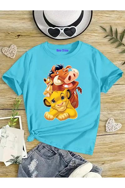 New Shine 1 tricou este un cadou pentru achiziții de 6 și mai sus în coș - Tricou supradimensionat pentru copii cu imprimeu Regele Leu