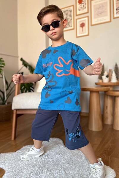 Riccotarz Set de tricou și pantaloni scurți pentru băiat, cu imprimeu cu degete și ursuleț