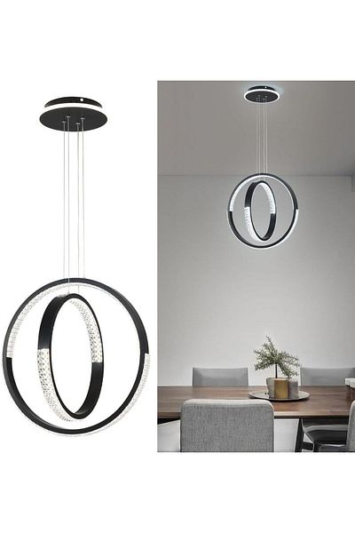 A F N LIGHTING Modern LED Chandelier Dining Room Black 2 Circular Rings LED Chandelier Light for Dining Room Table