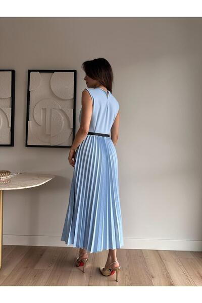 Mooi Butik Vovi̇a Midi Dress 8777 - Baby Blue