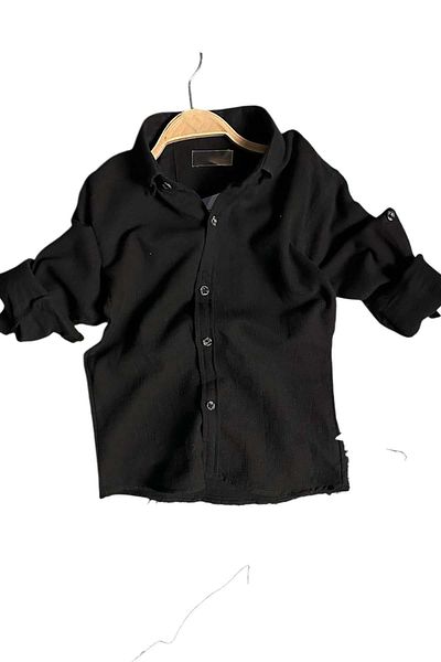 Riccotarz Boy's Lycra Gabardine and Woven Black Shirt Bottom Top Set