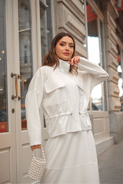 QİMYA BUTİK Qimene Women's Waist Lace up Large Pocket Jacket Long Skirt Two Piece Suit