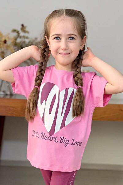 Riccotarz Κοριτσίστικο μπλουζάκι με στάμπα με καρδιά με ρίγες και λεπτομέρεια ροζ αθλητική φόρμα