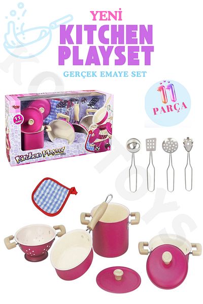 kosetoys Girl Child Toy Kitchen Set 11 Pieces Real Enamel Pots Pans Set