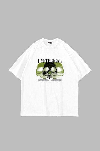 Sekizbiraltı Hysterical Printed White Oversize Unisex T-Shirt