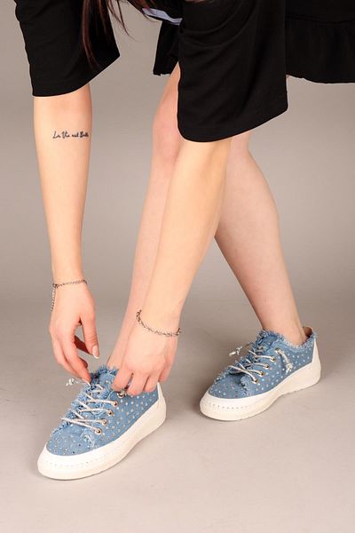 Birikon Pantofi de denim CLARA cu accesorii din piatră ALBASTRU