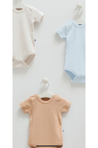 Caramell 100% Cotton 3-Piece Baby Basic Short Sleeve Body Set Baby Boy Air Permeable