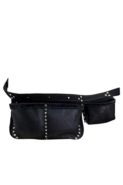 Cantayurdu Hakiki Deri Tekniker Alet Edevat Çivi Önlüğü Bel Çantası Siyah