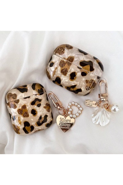 shop Airpods Pro/Pro 2  Uyumlu Leopar Desenli İnci Deniz Kabuğu Süslü Kılıf
