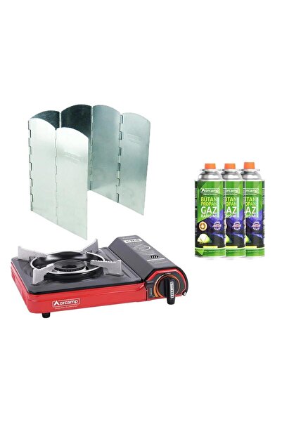 Orcamp Tekli Portatif Ocak Kırmızı CK-505+6 Kanatlı Rüzgarlık RZ-306+3 Adet K...