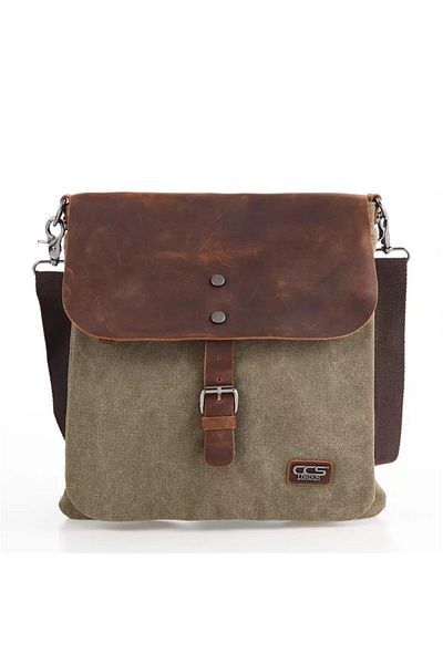 ÇÇS Ççs 31350 Canvas Leather Messenger Shoulder Bag Πράσινη