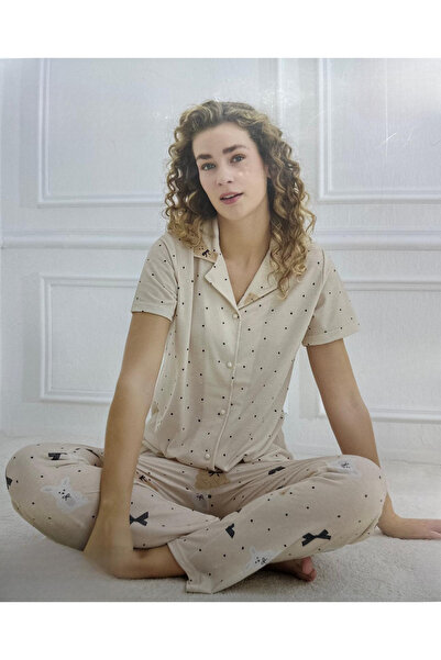 İpek Women's Short Sleeve Front Buttoned Pajama Set