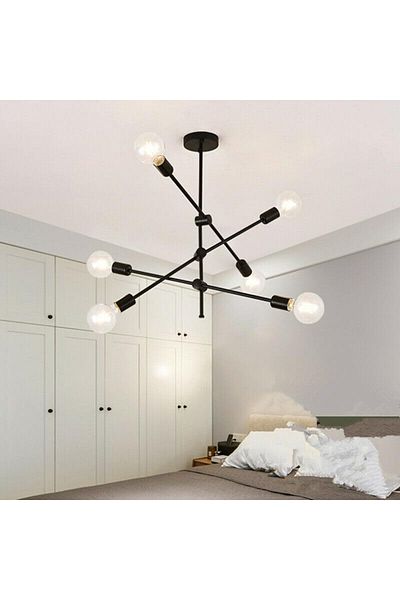 A F N LIGHTING Modern Chandelier 6-Light Black Ceiling Lighting Mid-Century Pendant Light Fixture