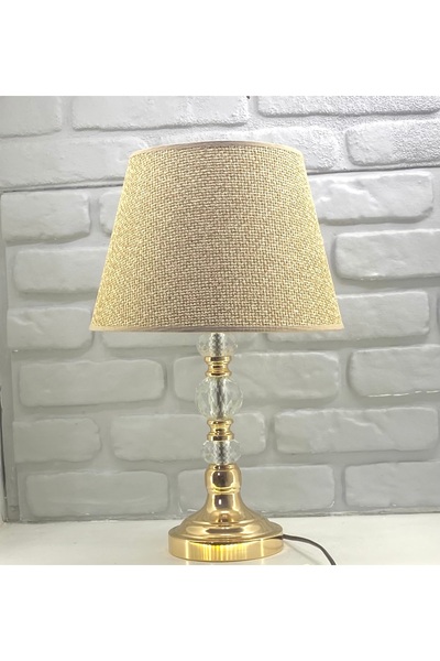 Decodelight Gold Footed 3 Crystal Stones Light Brown Linen Fabric Hat Lampsha...