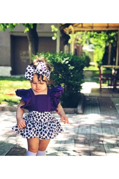 elahobi Böğürtlen Desen Bebek Salopet Tulum Ve Bandana 2'li Takım