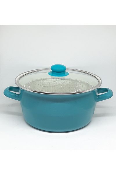 Avşar Enamel House 24 cm 3.7 Liter Turquoise Enamel Frying Pot Milk Yogurt Pot