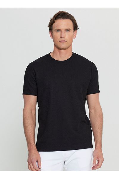 ALTINYILDIZ CLASSICS Βαμβακερό Slim Fit Slim Fit Crew Neck Jacquard Stretchy T-shirt